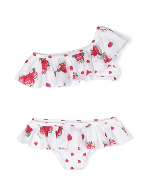 Monnalisa Strawberry Print Ruffled Bikini White Farfetch