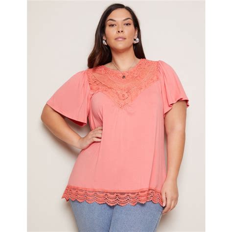 Buy Autograph Plus Size Womens Tops Flutter Short Sleeve Lace