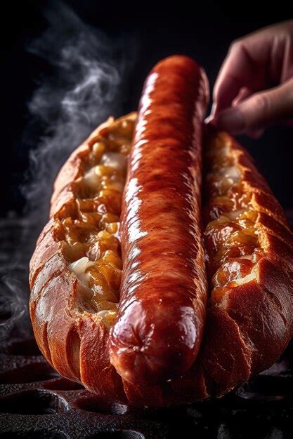 Premium AI Image | A sausage on a grill is being cooked.