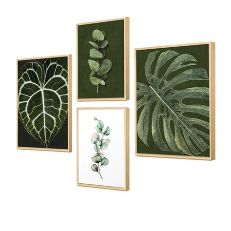 Kit 4 Quadros Decorativos Folhagens Costela De Adão Verde Natureza