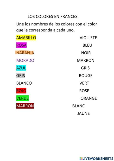 Los Colores En France Interactive Worksheet