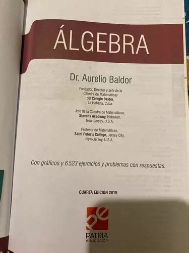 Lgebra De Baldor A Edici N Editorial Patria En Venta En