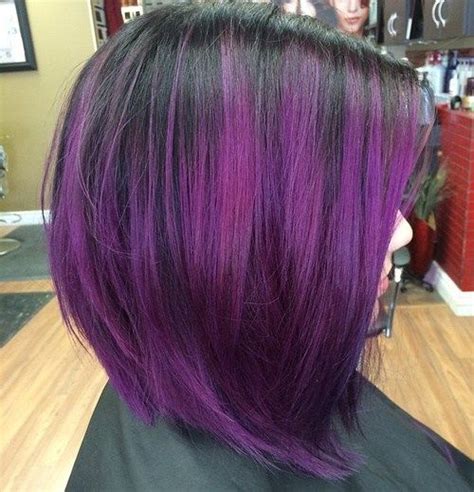 Black Bob With Reddish Purple Balayage Lavender Hair Ombre Purple