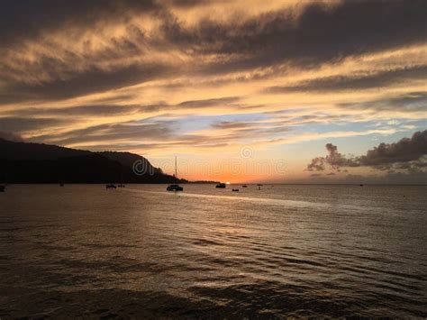 Sunset in Hanalei Bay in Summer on Kauai Island in Hawaii. Stock Image ...