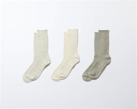 ROTOTO ロトト ORGANIC DAILY 3 PACK RIBBED CREW SOCKS ECRU GRAY remilla