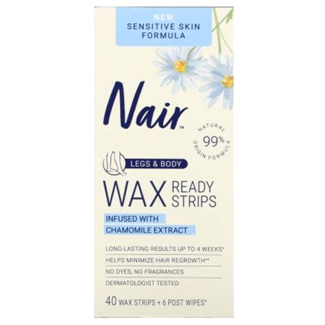 Nair Wax Ready Strips Legs & Body Sensitive Skin - 40 Wax Strips + 6 ...