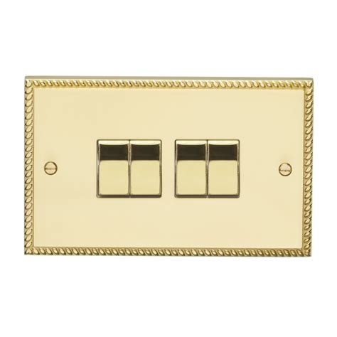 Eurolite Georgian Polished Brass 4 Gang 10amp 2way Switch With Matching Insert Ukes