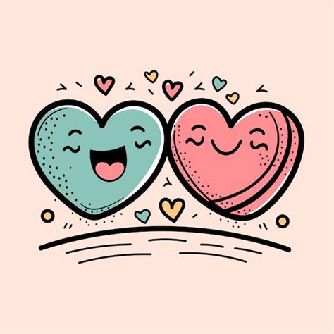 Dibujado A Mano Día De San Valentín Pareja De Corazones Sonriendo Amor Doodle Dibujos San