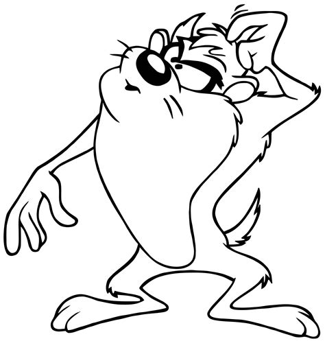 Taz Tasmanian Devil Looney Tunes Thinking Coloring Page