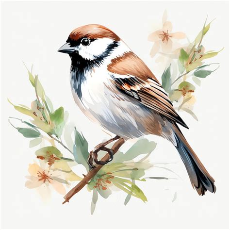 Premium Ai Image Cute Whitethroated Sparrow Bird Watercolor