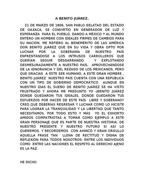 Discurso A Benito Juarez Pdf México