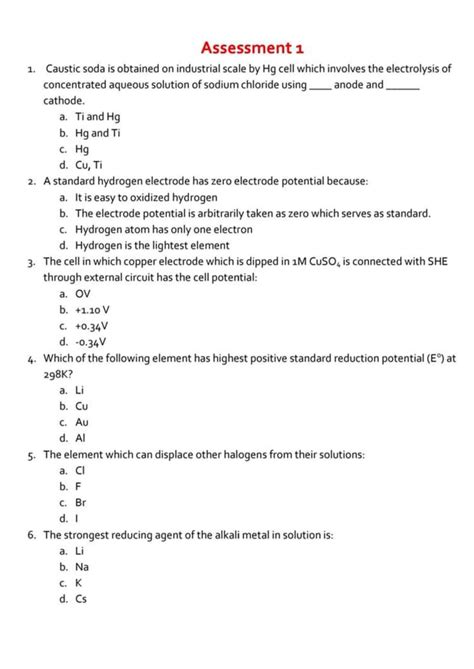 SOLUTION: Electrochemistry assignment with answers - Studypool