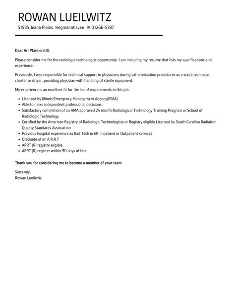 Radiologic Technologist Cover Letter Velvet Jobs