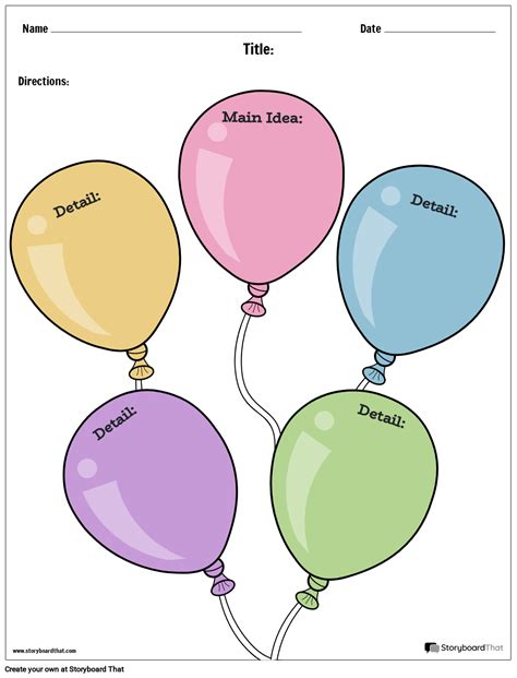 5 Colorful Balloons Main Idea And Detail Worksheet