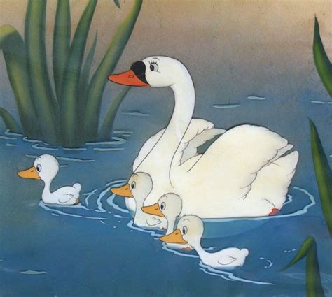 Production Cel Of Mother Swan And Cygnets With Water Effects from The Ugly Duckling | Drawings ...