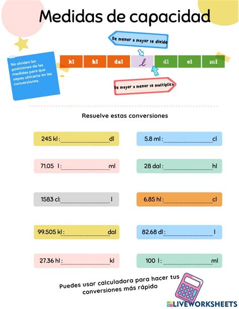 Conversiones De Medidas De Capacidad Worksheet Language Interactive