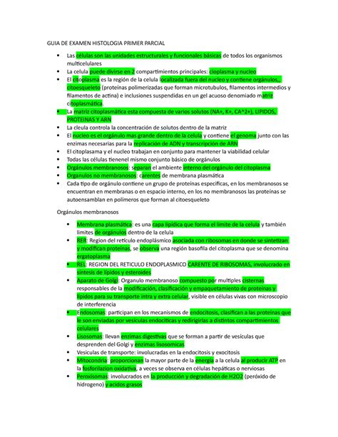 GUIA DE Examen Histologia Primer Parcial GUIA DE EXAMEN HISTOLOGIA