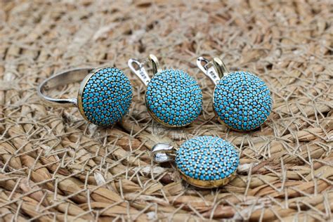 Turquoise Jewelry Set Authentic Set Handmade Set Women Turkish