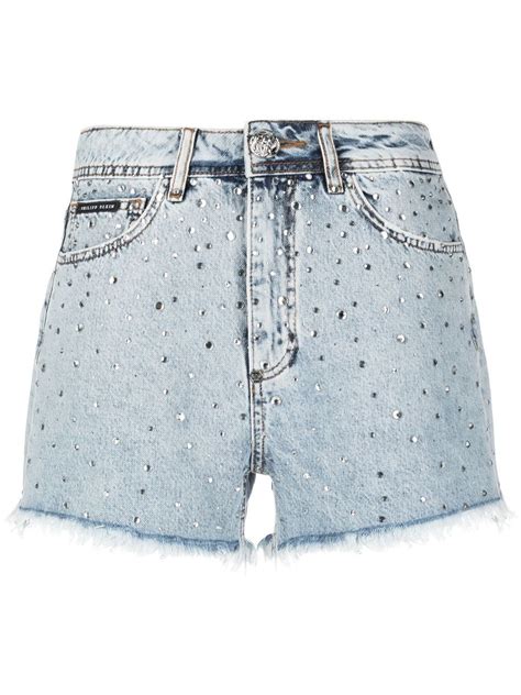 Buy Philipp Plein Crystal Embellished Mini Shorts Blue At Off