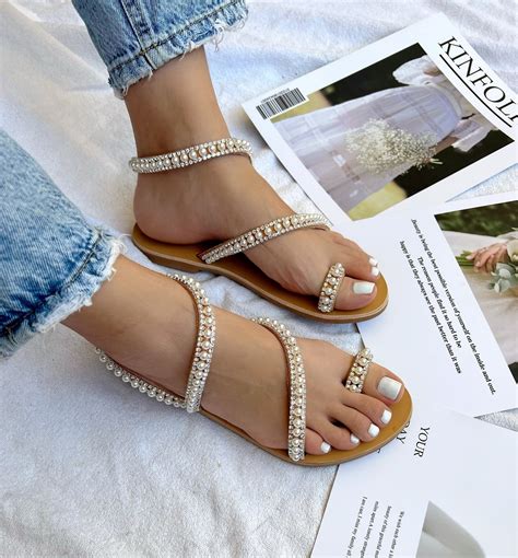 White Pearls Sandals Wedding Sandals Leather Sandals Etsy Uk