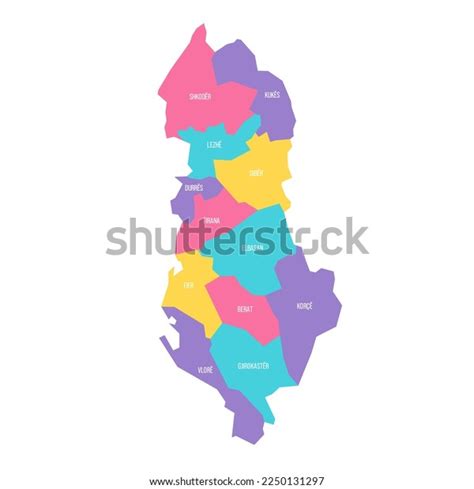 Albania Political Map Administrative Divisions Counties Stock Vector