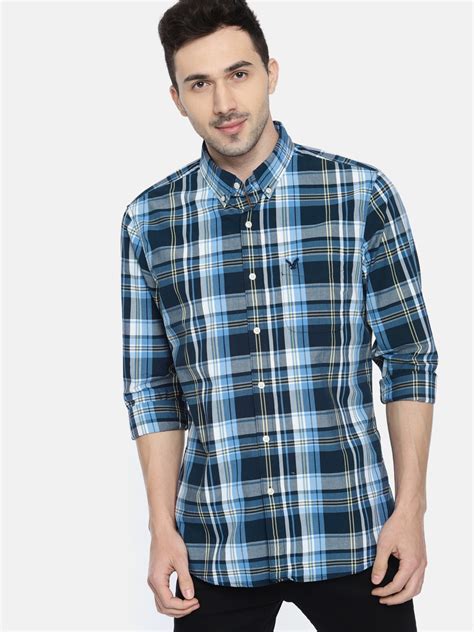 Buy American Eagle Outfitters Men Navy Blue And White Slim Fit Checked