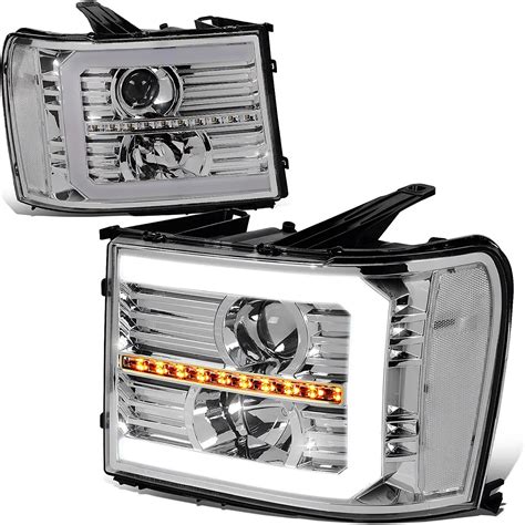 Sierra 1500 C Bar Led Drl Sequential Projector Headlights With Clear Corners Chrome Housing