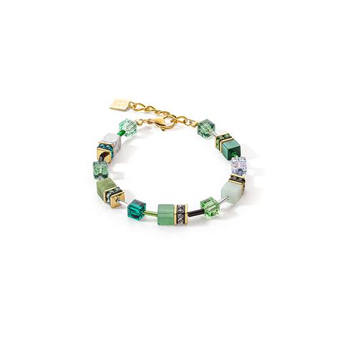 Coeur De Lion Bracelet. Gold Tone. Green Cubes ⋆ John Swan Jewellers