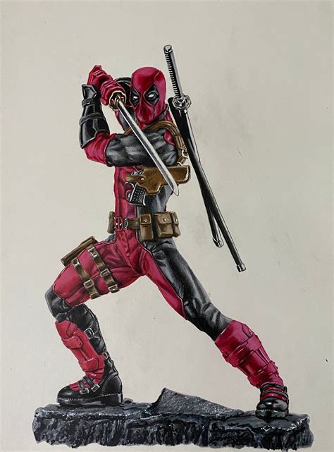 Realistic Deadpool Posing Drawing Etsy