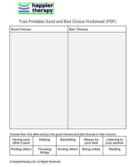 Free Printable Good And Bad Choice Worksheet Pdf Happiertherapy