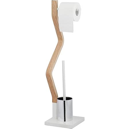 Relaxdays Standing Set Wood And Steel Toilet Roll Holder With Brush HBD