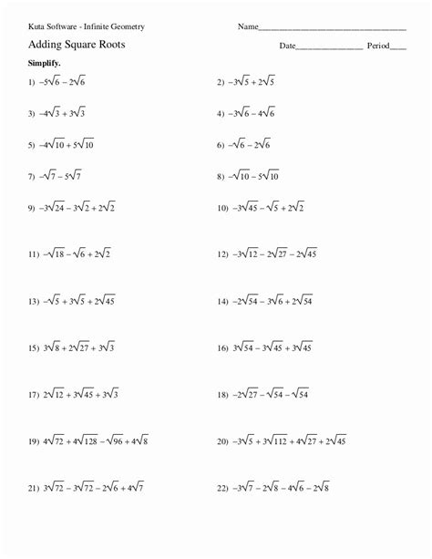 Solving Square Root Equations Worksheet