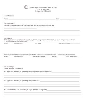 Fillable Online Adult Intake Form CTCU Rtf Fax Email Print PdfFiller