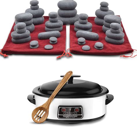 SoulPad Wellbeing Hot Stones Massage Kit 45 Basalt Stones In 2 Drawstring Bag With 6 Litre