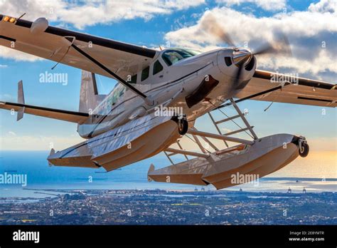 An Air To Air Portrait Of A Cessna 208 Grand Caravan Float Plane Stock