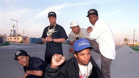 Members Of Rap Group N W A Are Seen In This File Back From Left