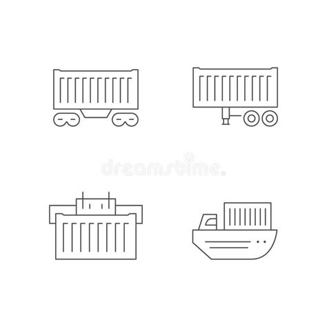 Set Line Icons Of Cargo Container Delivery Stock Vector Illustration