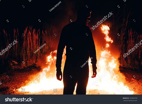 Man Standing Front Line Fire Silhouette Stock Photo 743964730 ...