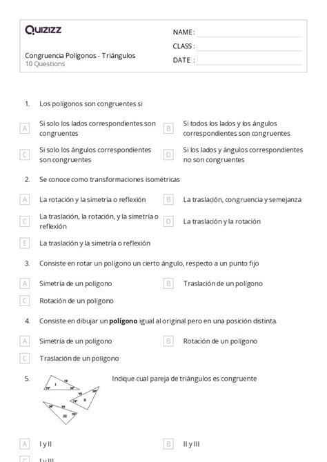 Congruencia Hojas De Trabajo Para Grado En Quizizz Gratis E