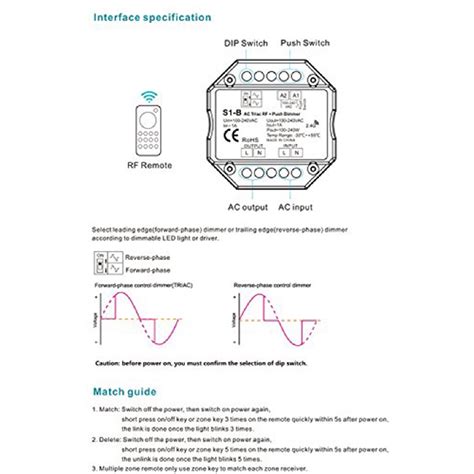 AC 110V 220V S1 B Led Triac RF Dimmer Use 2 4GHz Wireless 120W 288W