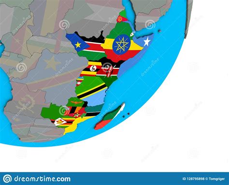 Karte Von Ostafrika Mit Flaggen Auf Kugel Stock Abbildung