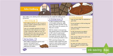 John Cadbury Fact File Ks Teacher Made Twinkl