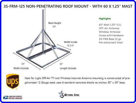 3S FRM 125 Non Penetrating Roof Mount With 60 X 1 25 Mast 3 Star