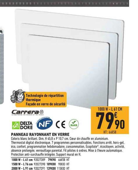 Offre Panneau Rayonnant En Verre Carrera Delta Dore Chez Brico Cash