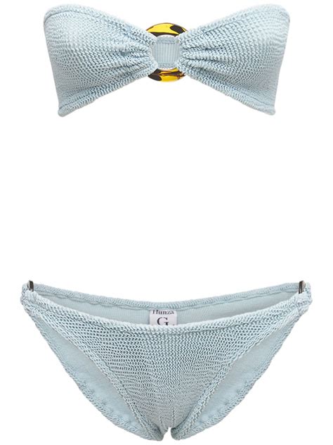 Hunza G Gloria Seersucker Bandeau Bikini Set In Blue Modesens