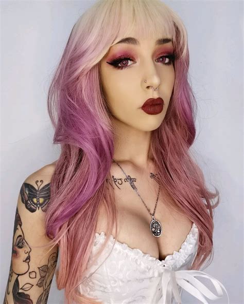 Blonde And Pink Long Wavy Wig With Bangs Lullaby By Lush Wigs UK