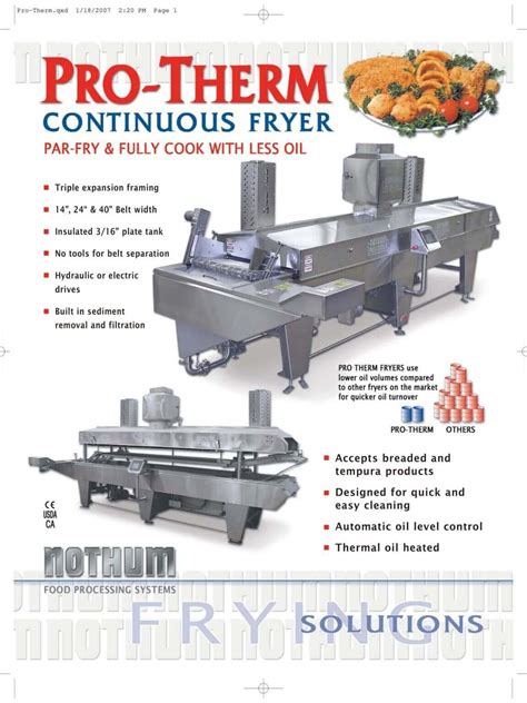 Nothum Pro Therm Continuous Fryer Brochure M M Equipment Corp