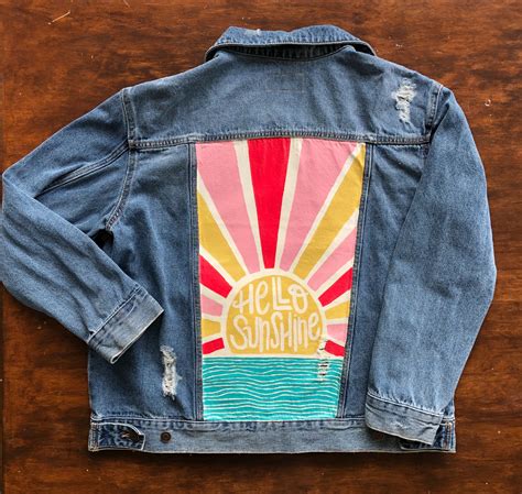 Painted Jean Jacket Hello Sunshine Etsy In 2021 Jean Jacket Diy