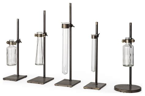 Set Of Five Test Tube Vases With Metal Bases Industrial Vases By Ustradeent Llc Houzz