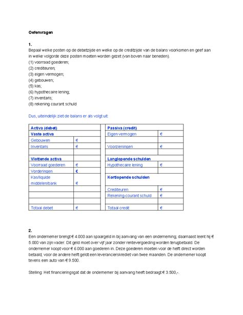 Oefenvragen Week Antwoorden Oefenvragen Bepaal Welke Posten Op